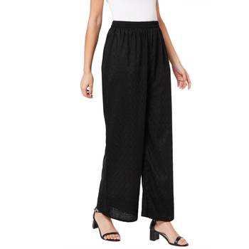 Black embroidered cotton palazzo-pants 5