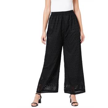 Black embroidered cotton palazzo-pants 1