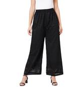 Black embroidered cotton palazzo-pants