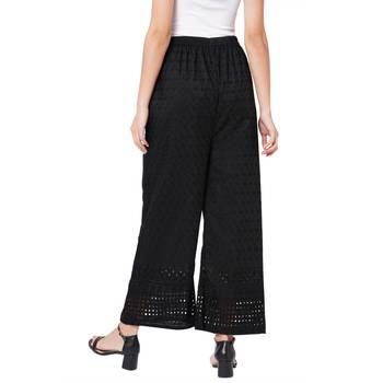 Black embroidered cotton palazzo-pants 2