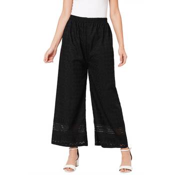 Black embroidered cotton palazzo-pants 1