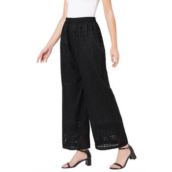 Black embroidered cotton palazzo-pants 3
