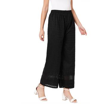 Black embroidered cotton palazzo-pants 3