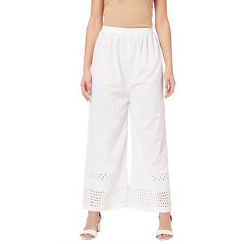 White embroidered cotton palazzo-pants 1