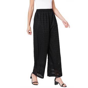 Black embroidered cotton palazzo-pants 5