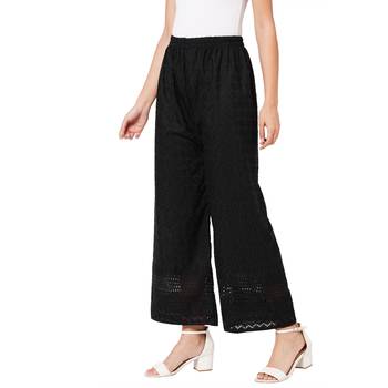 Black embroidered cotton palazzo-pants 5