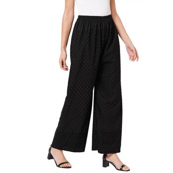 Black embroidered cotton palazzo-pants 1