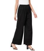 Black embroidered cotton palazzo-pants