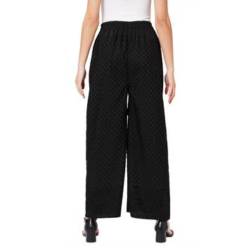Black embroidered cotton palazzo-pants 2