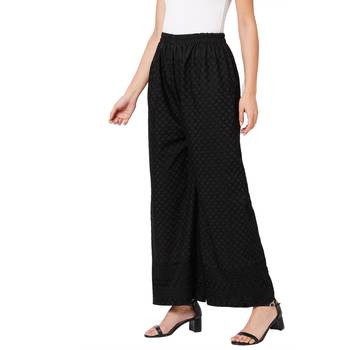 Black embroidered cotton palazzo-pants 3