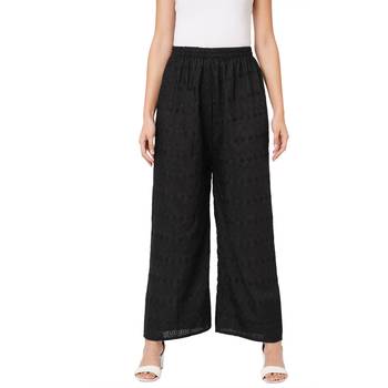 Black embroidered cotton palazzo-pants 1