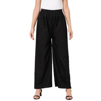 Black embroidered cotton palazzo-pants 5