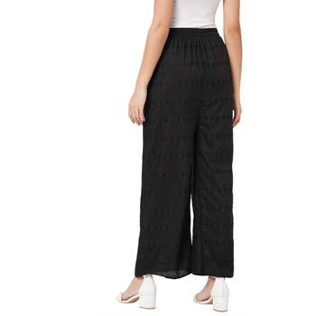 Black embroidered cotton palazzo-pants 2