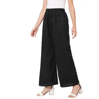 Black embroidered cotton palazzo-pants 3