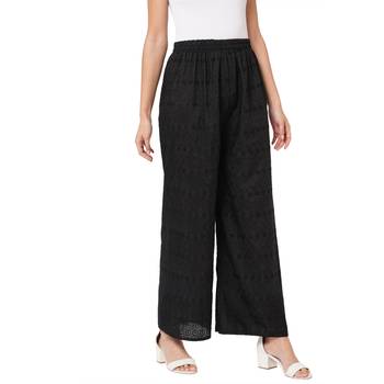 Black embroidered cotton palazzo-pants 5