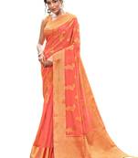 Peach woven organza saree with blouse