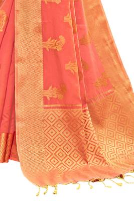 Peach woven organza saree with blouse 3