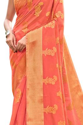 Peach woven organza saree with blouse 4