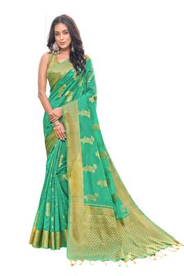 Green woven organza saree with blouse 1