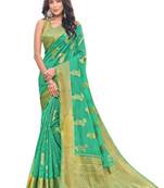 Green woven organza saree with blouse