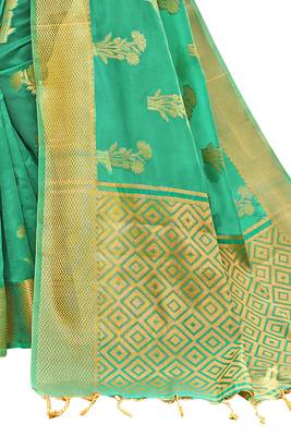 Green woven organza saree with blouse 3