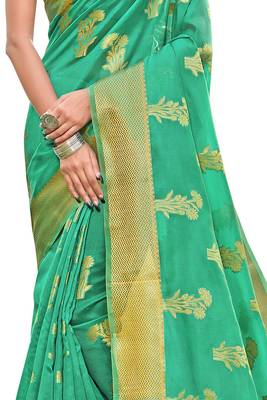 Green woven organza saree with blouse 4
