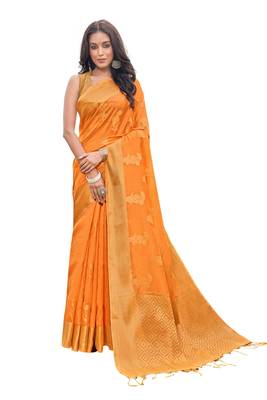 Orange woven organza saree with blouse 1