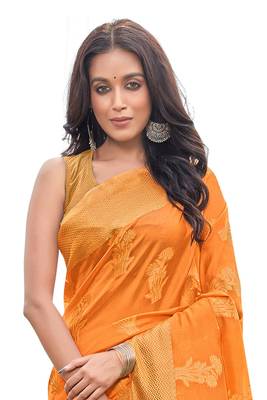 Orange woven organza saree with blouse 2