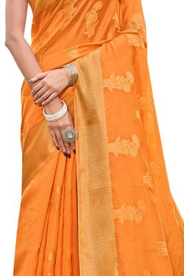 Orange woven organza saree with blouse 4