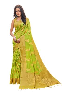 Green woven organza saree with blouse 1