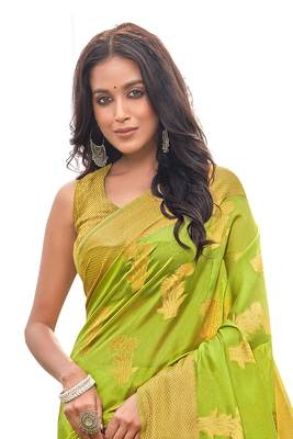 Green woven organza saree with blouse 2