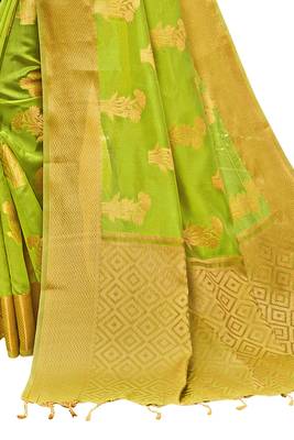 Green woven organza saree with blouse 3