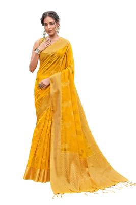 Mustard woven organza saree with blouse 1