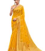 Mustard woven organza saree with blouse
