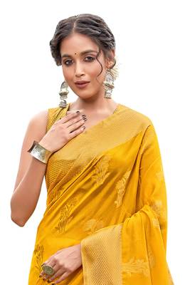 Mustard woven organza saree with blouse 2