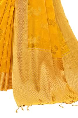 Mustard woven organza saree with blouse 3