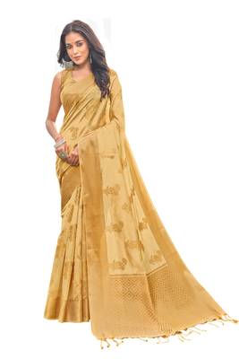 Beige woven organza saree with blouse 1