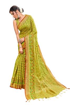 Olive woven banarasi silk saree with blouse 1