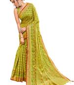 Olive woven banarasi silk saree with blouse