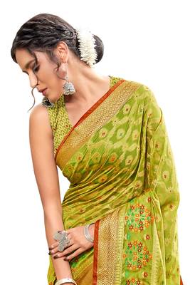 Olive woven banarasi silk saree with blouse 2