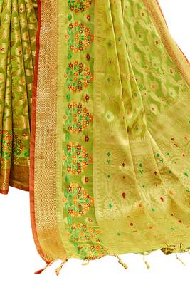 Olive woven banarasi silk saree with blouse 3