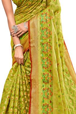 Olive woven banarasi silk saree with blouse 4