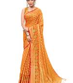Orange woven banarasi silk saree with blouse