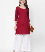 Red embroidered cotton chikankari-kurtis