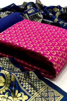  Pink Banarasi silk Unstitched dress material