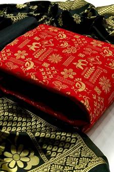  Red Banarasi silk Unstitched dress material