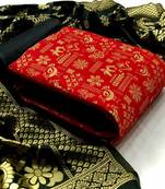  Red Banarasi silk Unstitched dress material