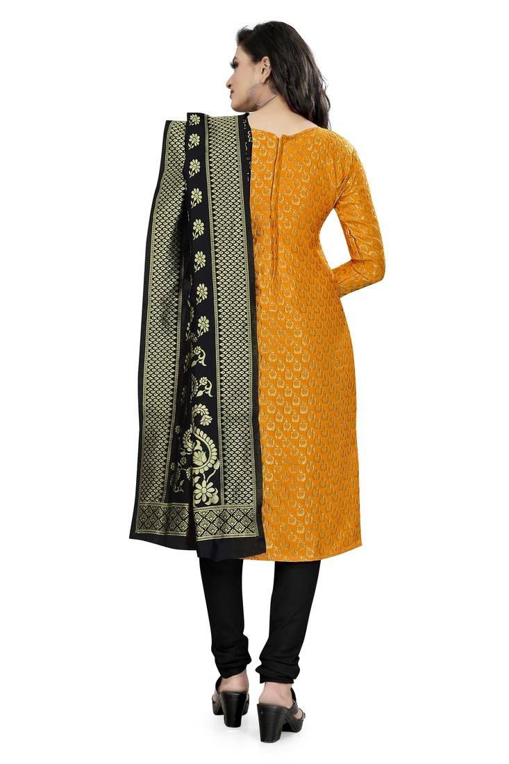  Yellow Banarasi silk Unstitched dress material