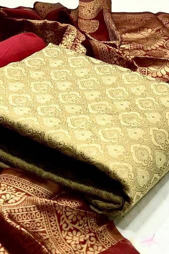  Baige Banarasi silk Unstitched dress material