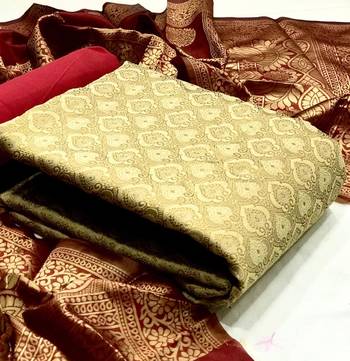  Baige Banarasi silk Unstitched dress material 1